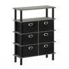 Furinno Frans Turn-n-tube Console Table With Bin Drawers, French Oak Grey/black/black