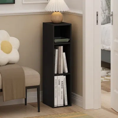 Furinno Fulda Book Shelf, 3-tier Narrow Storage Cabinet, Bookcase With 8-in Width Storage Shelf, 9.3 X 7.9 X In Black