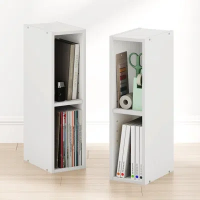 Furinno Fulda Book Shelf Set Of 2, 2-tier Narrow Bookshelf, Bookcase With 6-in Width Storage Shelf, 9.3 X 5. In White