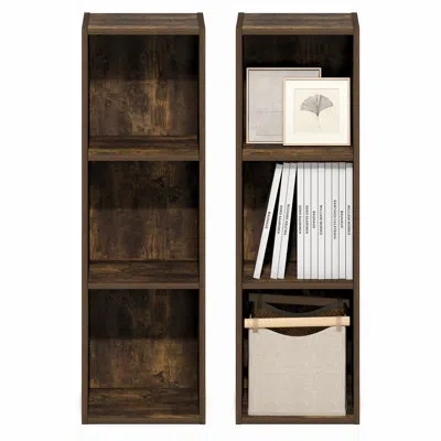 Furinno Fulda Book Shelf Set Of 2, 3-tier Narrow Bookshelf, Bookcase With 10-in Width Storage Shelf, 9.3 X 9 In Brown