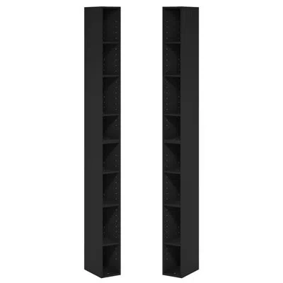 Furinno Fulda Book Shelf Set Of 2, 8-tier Bookshelf, Bookcase With Space Saving Storage Shelf, 9.2 X 5.9 X 7 In Black
