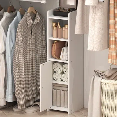 Furinno Fulda Closet Organizers And Storage, 5-tier Closet Organizer, Narrow Closet Storage With Door And Ad In White