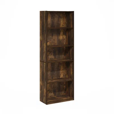 Furinno Gehry 5-tier Bookcase, Bookshelf With Adjustable Shelves, Amber Pine In Brown