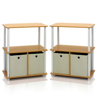 Furinno Go Green 3-tier 2-bins Multipurpose Storage Shelf, Set Of Two In Black