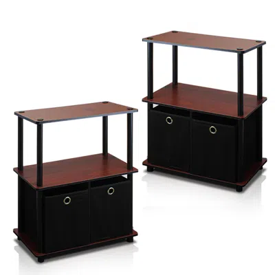 Furinno Go Green 3-tier 2-bins Multipurpose Storage Shelf, Set Of Two In Black