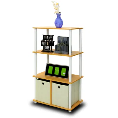 Furinno Go Green 4-tier Multipurpose Storage Rack Shelving Unit W/bins, Beech/white In Brown