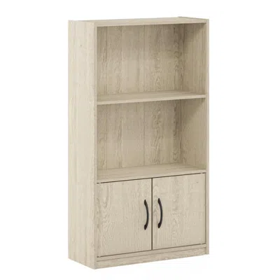 Furinno Gruen 3-tier Open Shelf Bookcase With 2 Doors Storage Cabinet, Metropolitan Pine