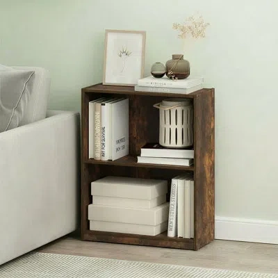Furinno Gruen Book Shelf, 2-tier Small Bookshelf, Bookcase With Open Shelf, 8.3 X 21.8 X 27, For Organizatio In Brown