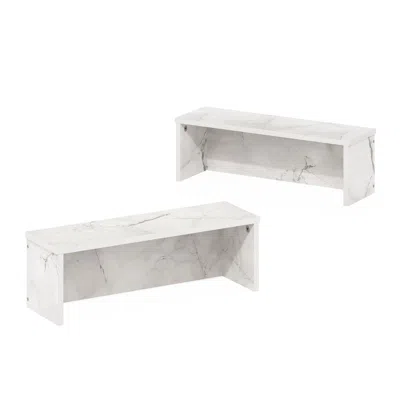Furinno Helena 18-inch Kitchen Counter Stackable Organizer Shelf, Marble White, Set Of 2 In Neutral