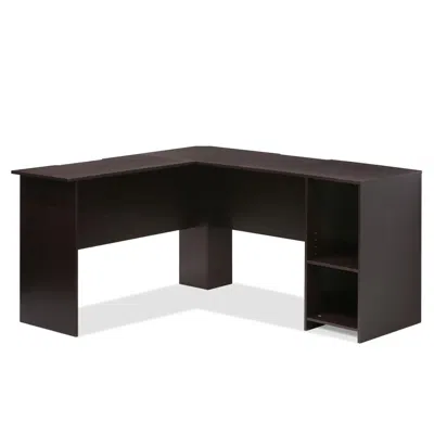 Furinno Indo L-shaped Desk With Bookshelves, Espresso In Brown