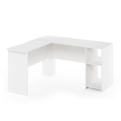 Furinno Indo L-shaped Desk With Bookshelves, White
