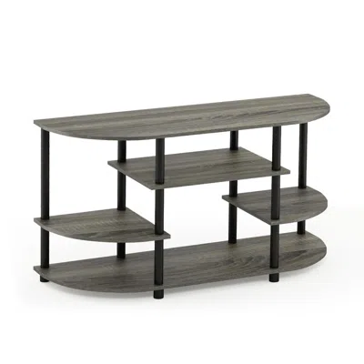 Furinno Jaya 15116 Simple Design Corner Tv Stand, French Oak Grey/black In Gray