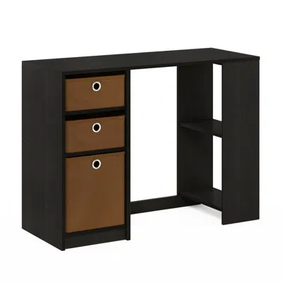 Furinno Jaya 40-inch Black Entryway Table With 3 Fabric Drawers, Console Table With Open Shelves, Behind Sof In Brown