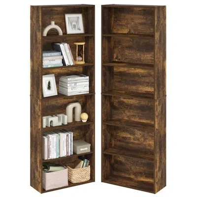 Furinno Jaya Book Shelf Set Of 2, 6-tier Bookshelf, Bookcase, 9.5 X 24.6 X 71, For Home Office, Living Room, In Amber Pine