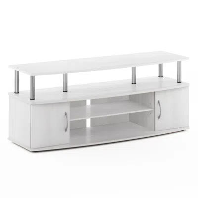 Furinno Jaya Large Entertainment Center Hold Up To 55-in Tv, White Oak, Stainless Steel Tubes In Blue