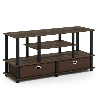 Furinno Jaya Large Tv Stand For Up To 50-inch Tv With Storage Bin, Columbia Walnut/black/dark Brown