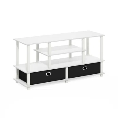 Furinno Jaya Large Tv Stand For Up To 55-inch Tv With Storage Bin, White/white/black