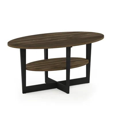Furinno Jaya Oval Coffee Table, Columbia Walnut/black In Brown