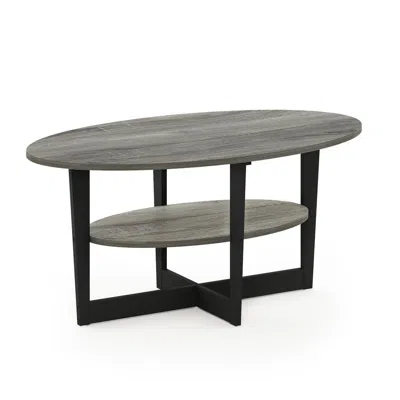 Furinno Jaya Oval Coffee Table, French Oak Grey/black In Gray