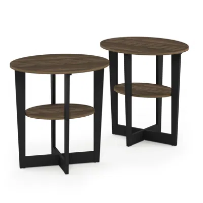 Furinno Jaya Oval End Table, Set Of Two, Columbia Walnut/black In Brown