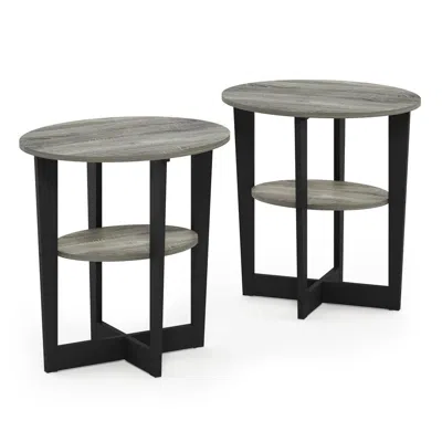 Furinno Jaya Oval End Table, Set Of Two, French Oak Grey/black