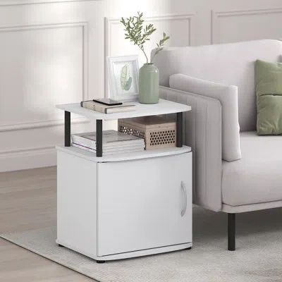Furinno Jaya Side Table, End Table With Door Cabinet, Night Stand, Bedside Table, For Living Room, Bedroom,  In White