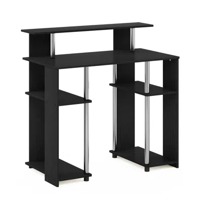 Furinno Jaya Simple Design Computer Writing Desk, Americano, Stainless Steel Tubes In Black