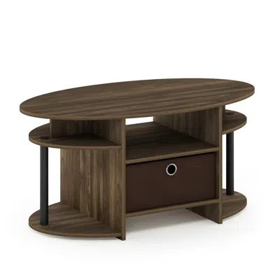 Furinno Jaya Simple Design Oval Coffee Table, Columbia Walnut/black/dark Brown