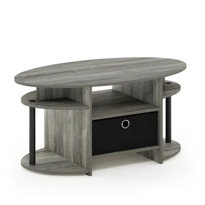 Furinno Jaya Simple Design Oval Coffee Table, French Oak Grey/black/black In Gray