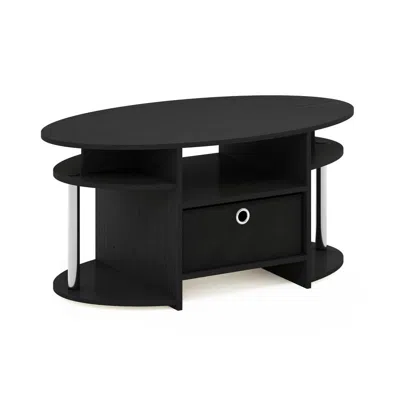 Furinno Jaya Simple Design Oval Coffee Table With Bin, Americano, Stainless Steel Tubes