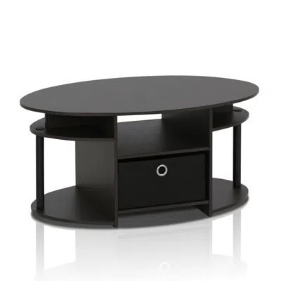 Furinno Jaya Simple Design Oval Coffee Table With Bin, Walnut,