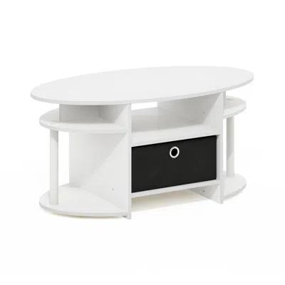 Furinno Jaya Simple Design Oval Coffee Table With Bin, White/white/black