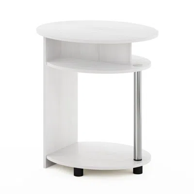 Furinno Jaya Simple Design Oval End Table, White Oak, Stainless Steel Tubes In Blue