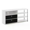 Furinno Jaya Simple Design Tv Stand For Up To 55-inch With Bins, White Oak, Stainless Steel Tubes