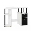 Furinno Jaya Simplistic Computer Study Desk With Bin Drawers, White/black/black