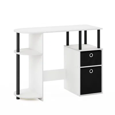 Furinno Jaya Simplistic Computer Study Desk With Bin Drawers, White/black/black