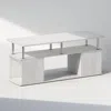 Furinno Jaya Utility Design Coffee Table, White Oak, Stainless Steel Tubes