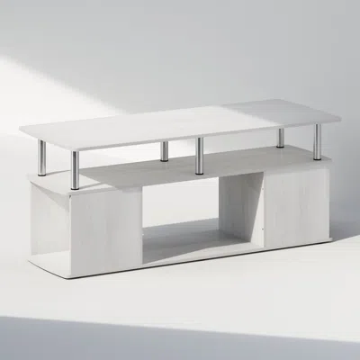 Furinno Jaya Utility Design Coffee Table, White Oak, Stainless Steel Tubes