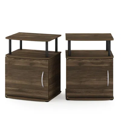 Furinno Jaya Utility Design End Table, 2-pack, Columbia Walnut/black In Brown