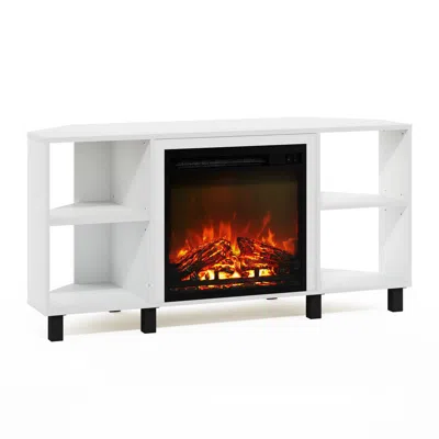Furinno Jensen Corner Fireplace Tv Stand With 4 Open Compartments, Solid White