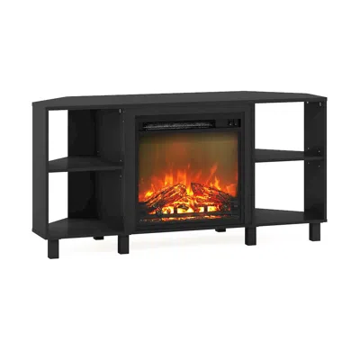 Furinno Jensen Corner Fireplce Tv Stand With Metal Leg For Tv Up To 55 Inches, Americano