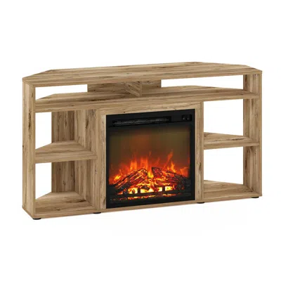 Furinno Jensen Corner Tv Stand With Fireplace For Tv Up To 55 Inches, Flagstaff Oak