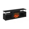 Furinno Jensen Fireplace Entertainment Center For Tv Up To 70 Inch With Stainless Steel Tubes, Americano/chr In Black