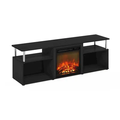 Furinno Jensen Fireplace Entertainment Center For Tv Up To 70 Inch With Stainless Steel Tubes, Americano/chr