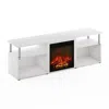 Furinno Jensen Fireplace Entertainment Center For Tv Up To 70 Inch With Stainless Steel Tubes, White Oak/chr