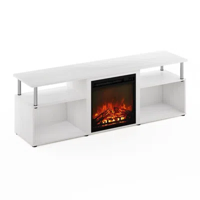 Furinno Jensen Fireplace Entertainment Center For Tv Up To 70 Inch With Stainless Steel Tubes, White Oak/chr