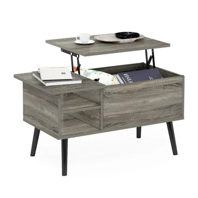 Furinno Jensen Lift Top Coffee Table With Wooden Leg, French Oak Grey