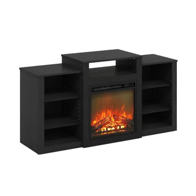 Furinno Jensen Tv Stand With Electric Fireplace For Tv Up To 55", Americano In Black