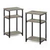 Furinno Just 3-tier Industrial Metal Frame End Table With Storage Shelves, 2-pack, French Oak