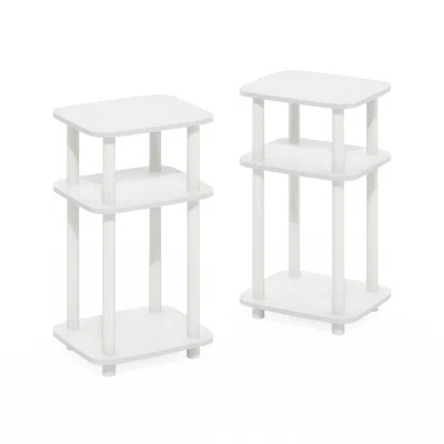 Furinno Just 3-tier Turn-n-tube Curve End Table, Side Table, 2-pack, White/white